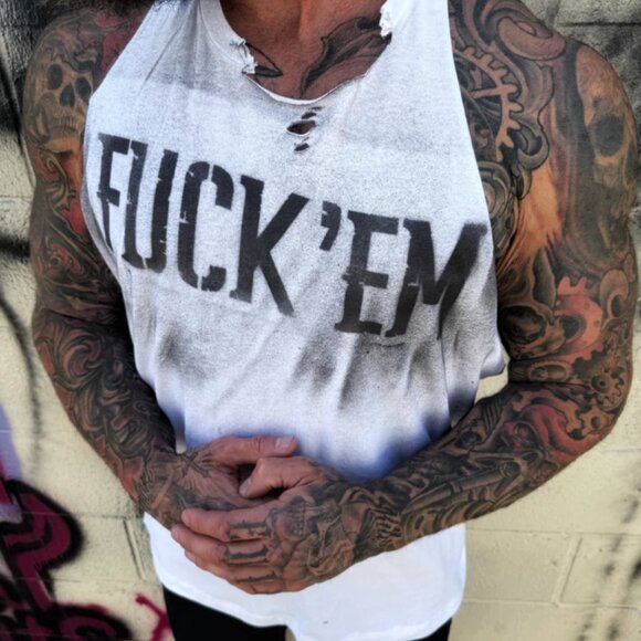The Drive Clothing Punk LET 'EM HATE White Stringer Tank Top Gym XL Mens Womens - Picture 2 of 7